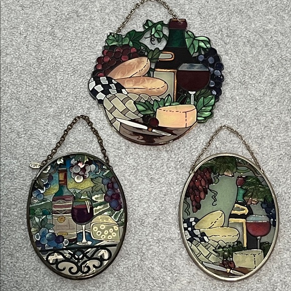Wine and Cheese Stain Glass Suncatchers Wall Hangings - Picture 1 of 8